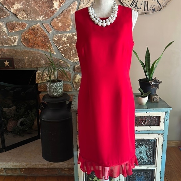 PLAZA South Petite Sleeveless Ruffle Hem Dress Size 10P Red - Picture 8 of 8